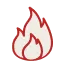 A simple red outline of a flame with two stylized fire shapes overlapping on a light background.