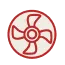 A red outlined fan or propeller icon inside a red circle on a light background.