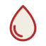 A simple red outline of a droplet shape with a curved line inside on a light background.
